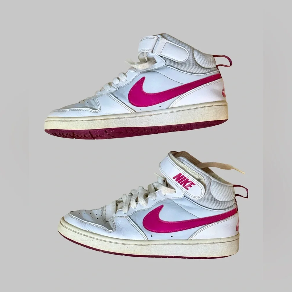 Nike - Girl’s Youth Sz 5 Nike Court Borough Mid 2 White & Pink - Picture 3 of 9